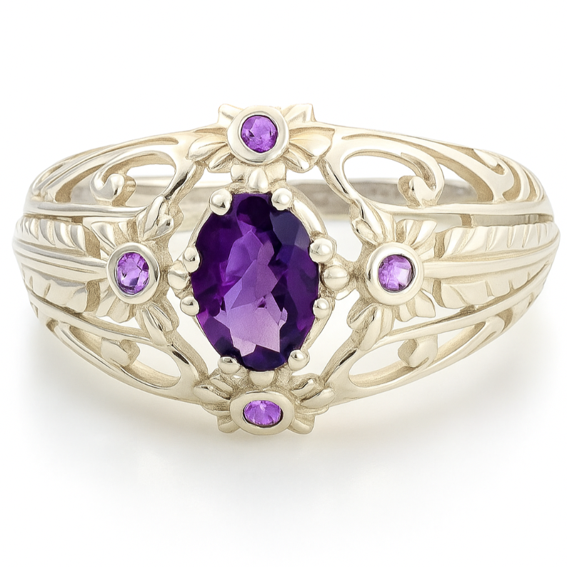 1CT Oval Amethyst Garden Ring - GEMPARA