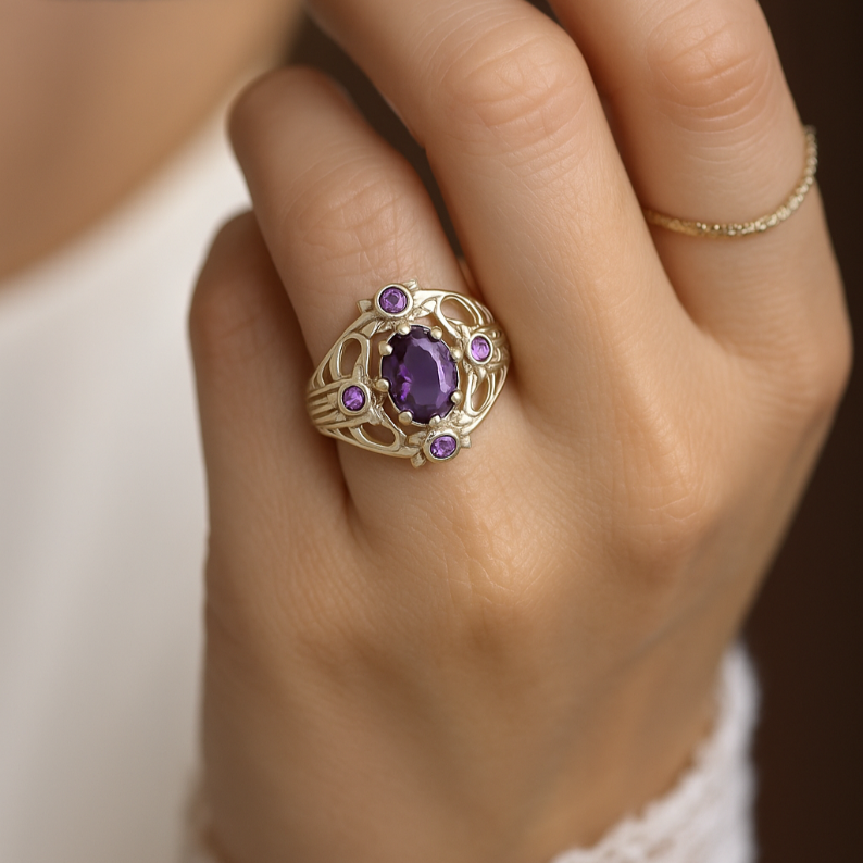 1CT Oval Amethyst Garden Ring - GEMPARA