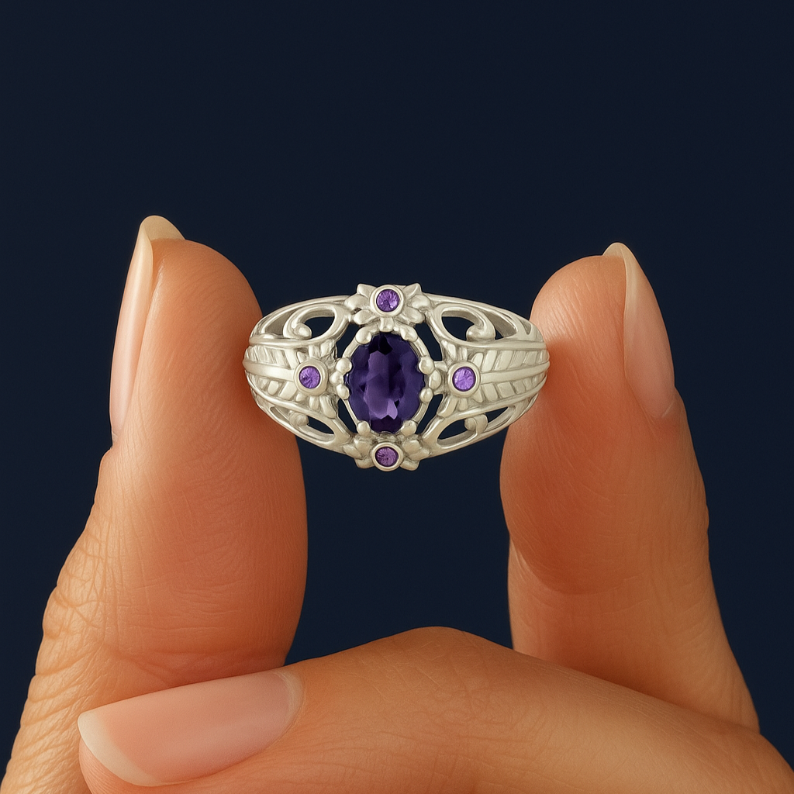 1CT Oval Amethyst Garden Ring - GEMPARA