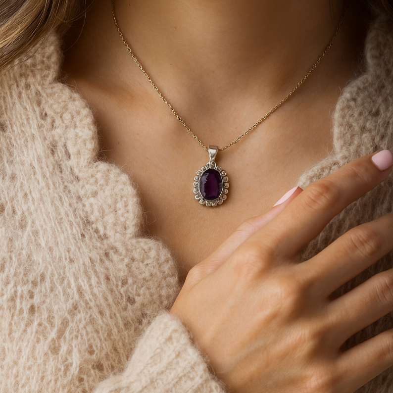 2CT Halo Amethyst Pendant - GEMPARA