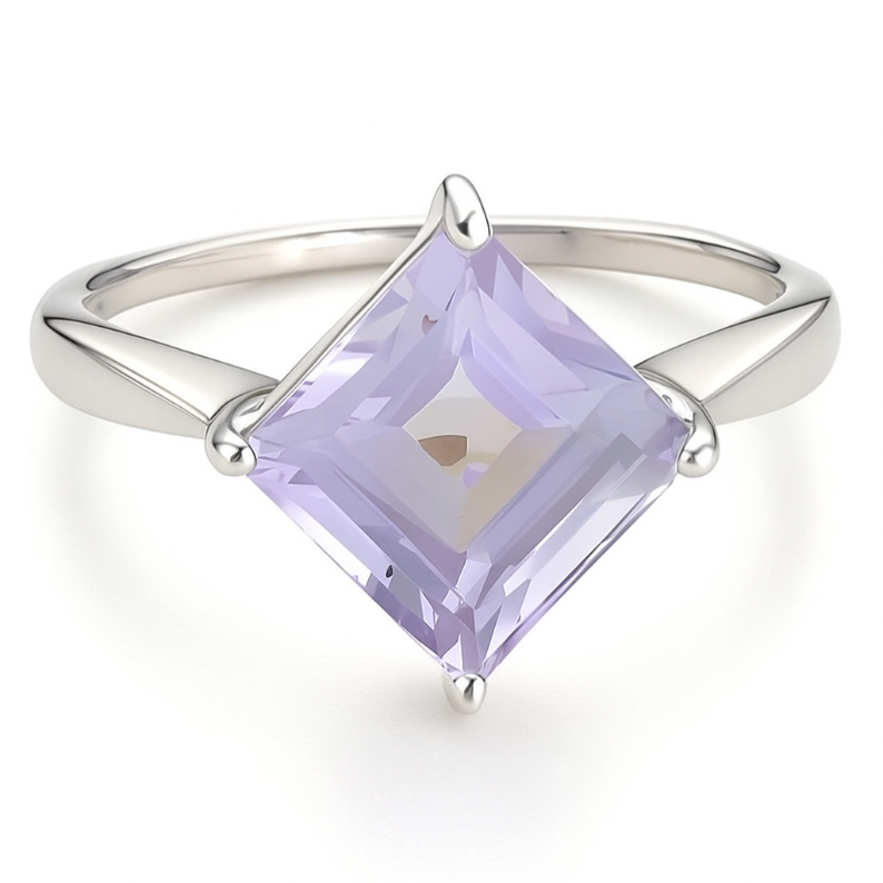 1.50CT Square Pink Amethyst Solitaire Ring - GEMPARA