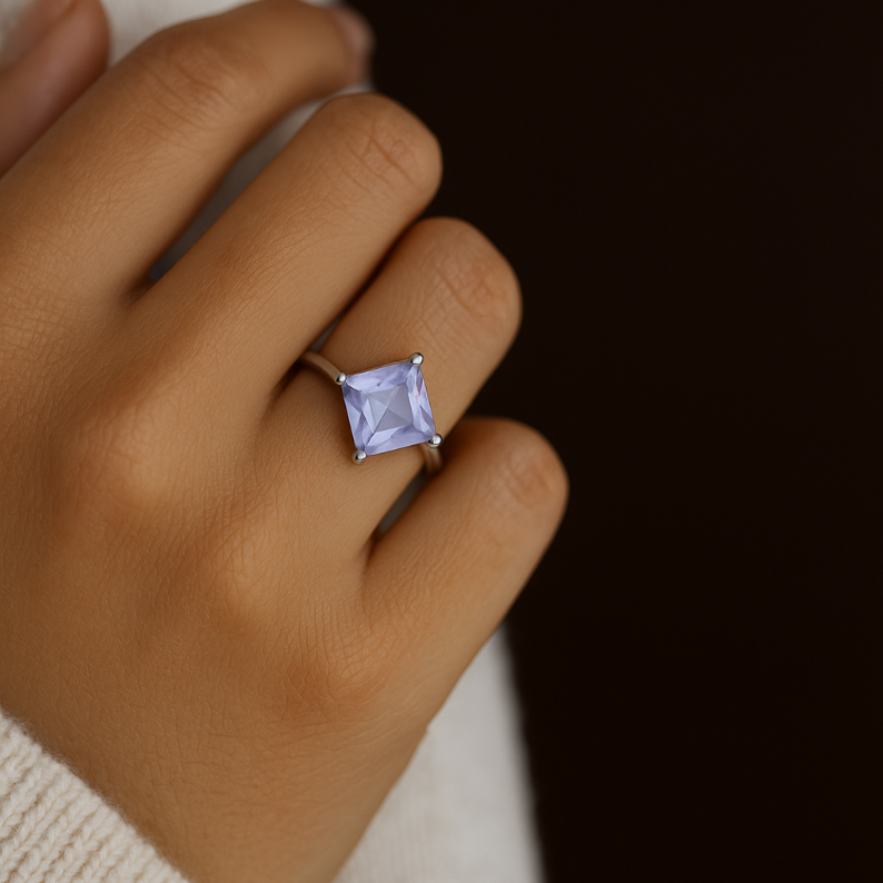 1.50CT Square Pink Amethyst Solitaire Ring - GEMPARA