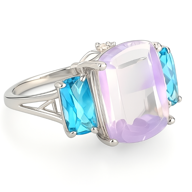 2CT Pink Amethyst Fancy Cushion Three Stone Ring - GEMPARA