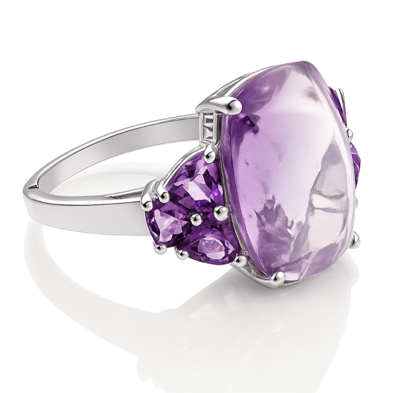 1CT Amethyst Cushion  Ring - GEMPARA