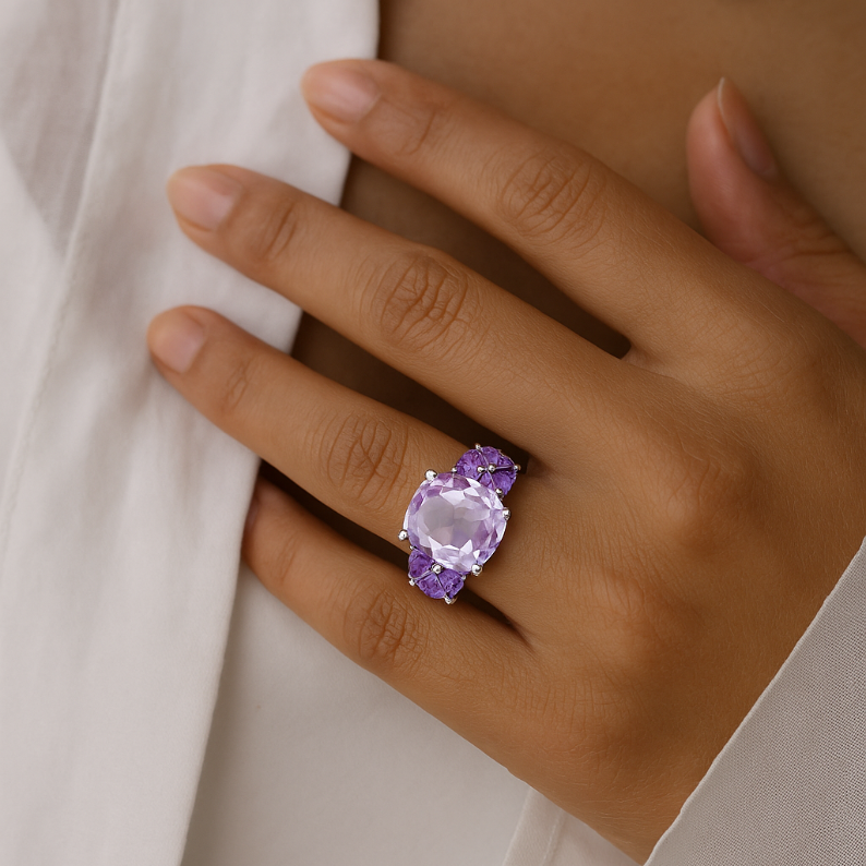 1CT Amethyst Cushion  Ring - GEMPARA