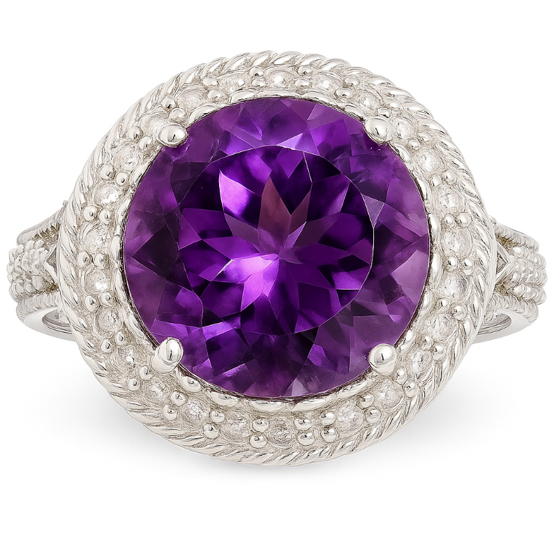 1CT Round Amethyst Halo Ring - GEMPARA