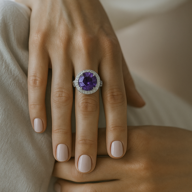 1CT Round Amethyst Halo Ring - GEMPARA