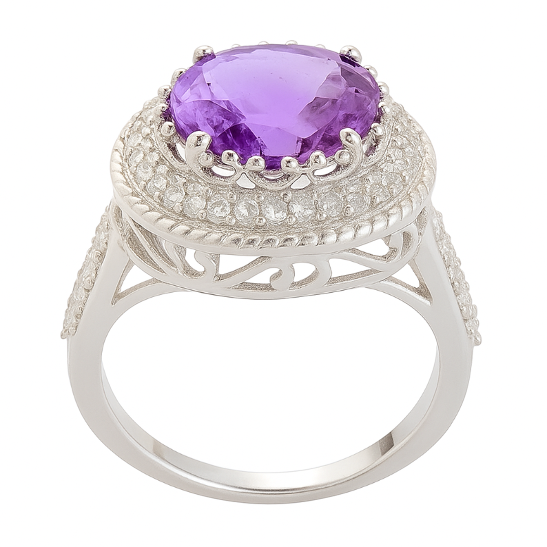 1CT Round Amethyst Halo Ring - GEMPARA