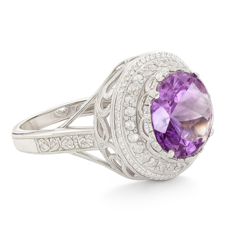 1CT Round Amethyst Halo Ring - GEMPARA