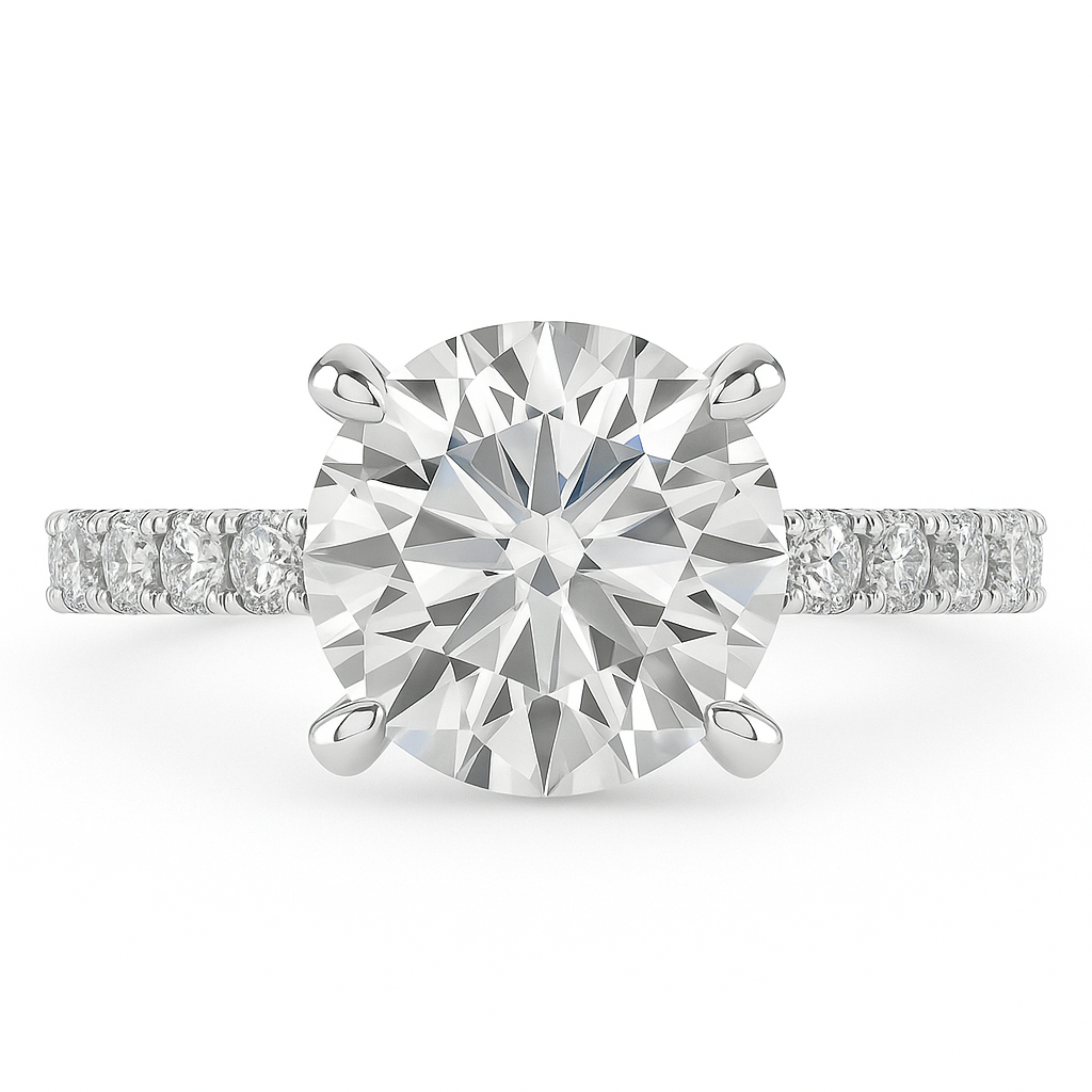 Classic Pave Band with Round Cut Natural Diamond Solitaire Ring