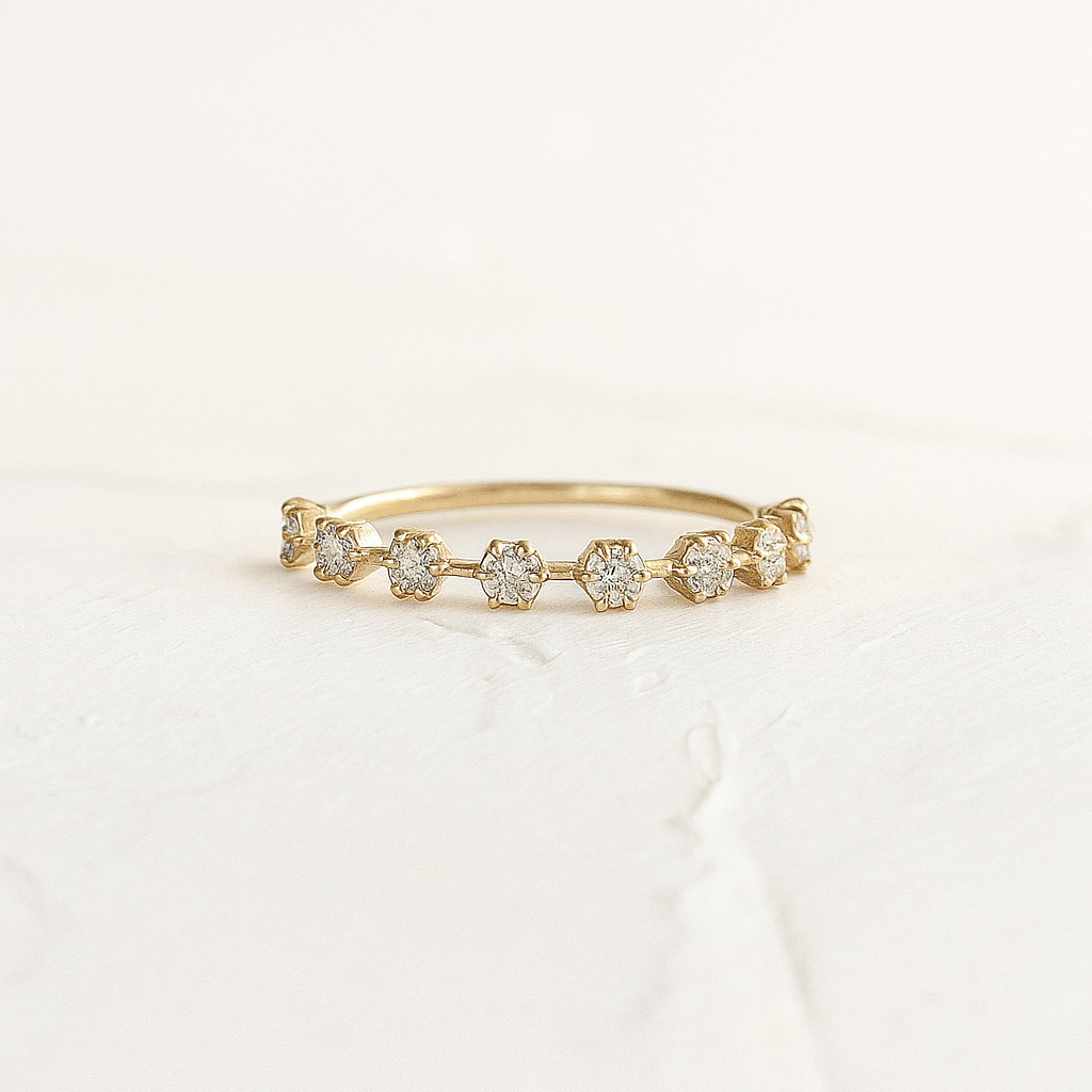 Floral Diamond Station Band – 14K Solid Gold (SI–G/H Minimum)