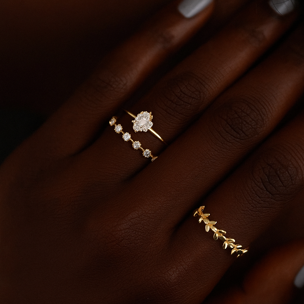 Floral Diamond Station Band – 14K Solid Gold (SI–G/H Minimum)