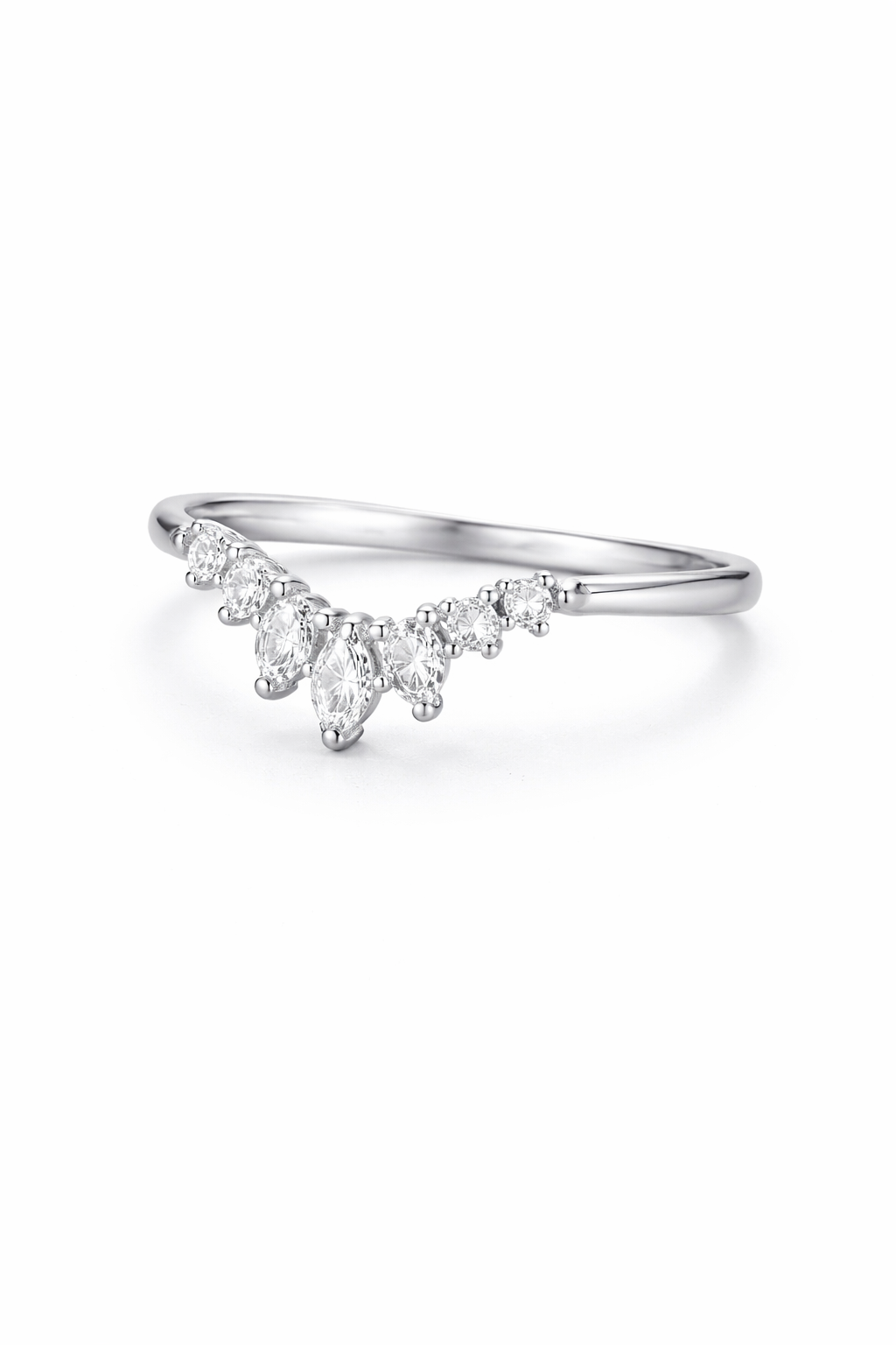 925 Sterling Silver Curved Moissanite Pear cut Wedding Band - GEMPARA