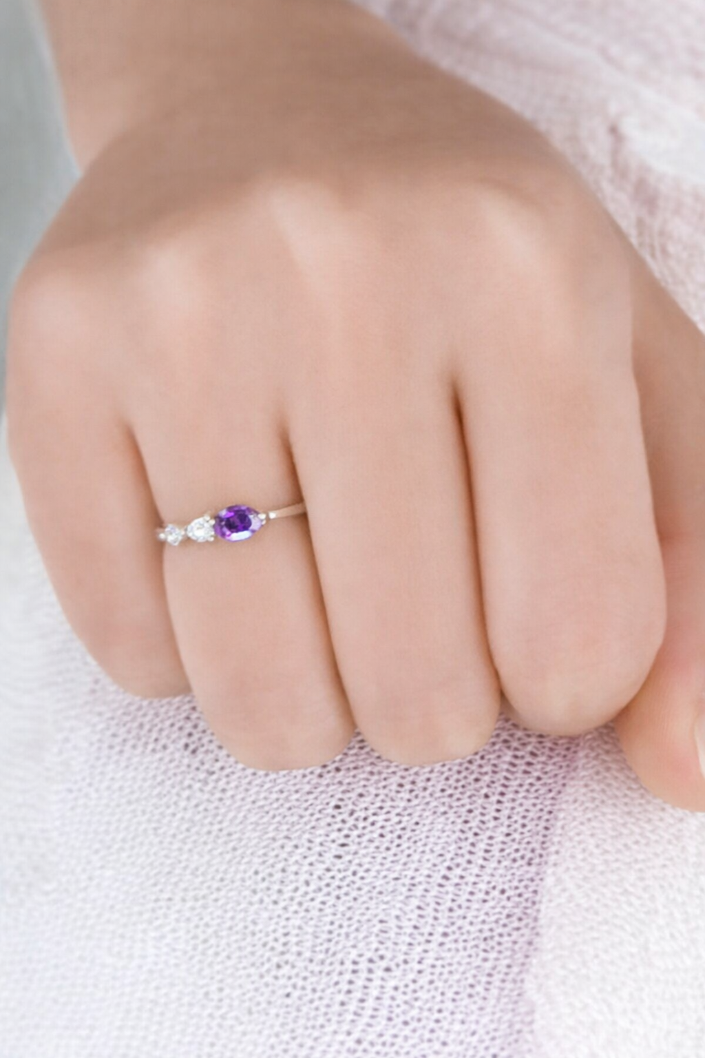 925 sterling silver Vintage Natural Amethyst Opal and Moissanite Ring - GEMPARA