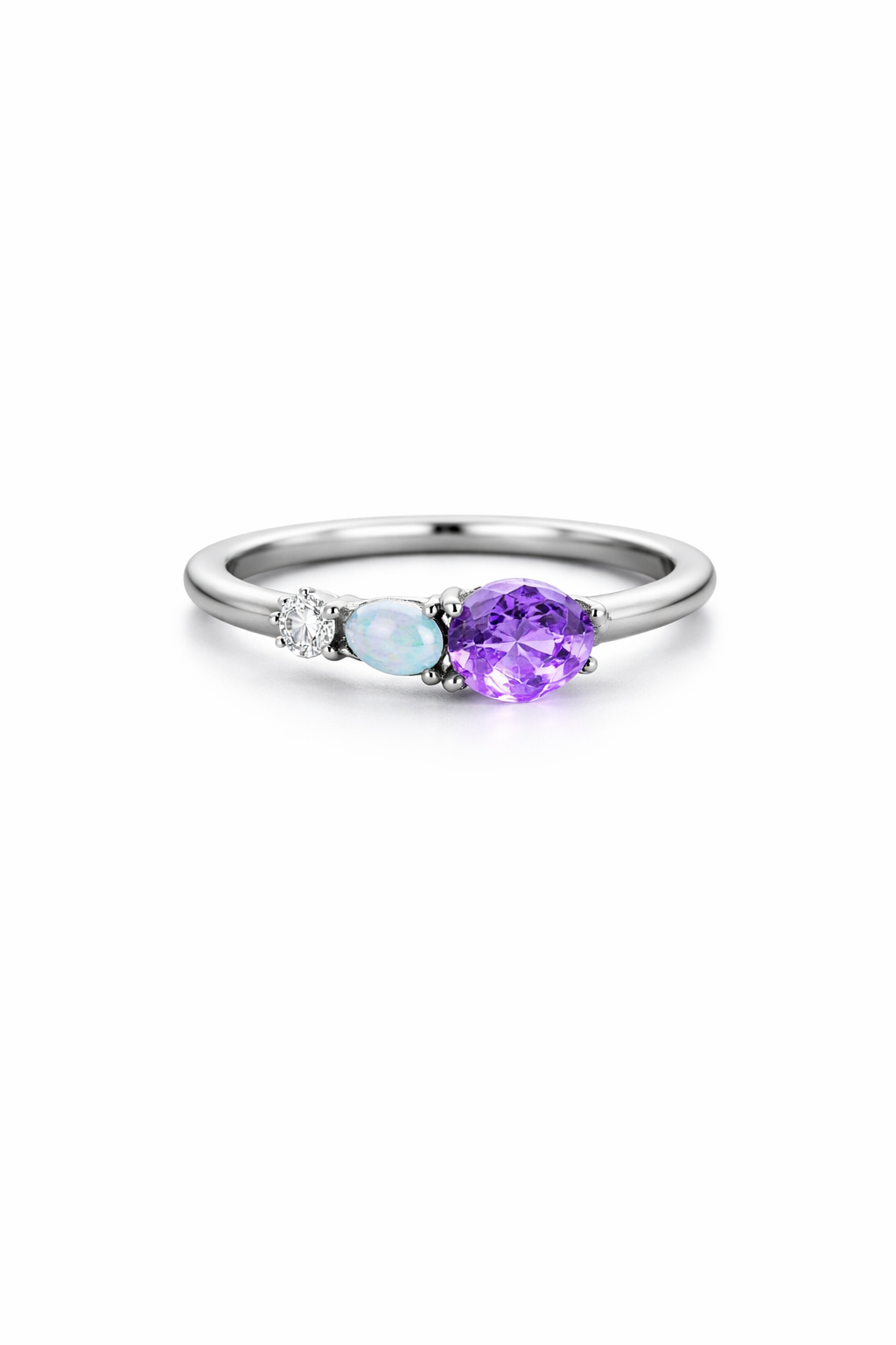925 sterling silver Vintage Natural Amethyst Opal and Moissanite Ring - GEMPARA