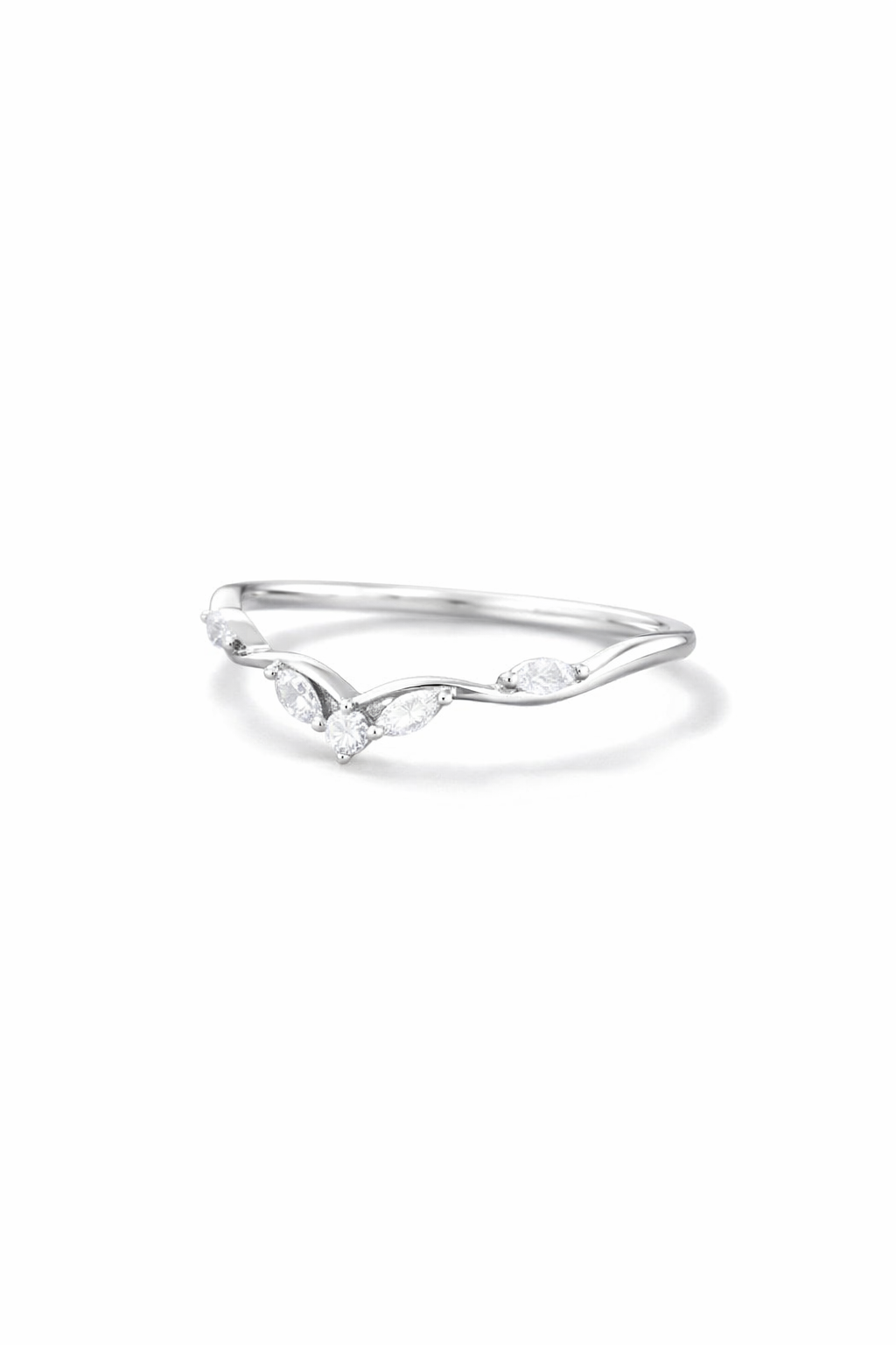 925 sterling silver Curved Moissanite Wedding Band, Vintage Marquise - GEMPARA