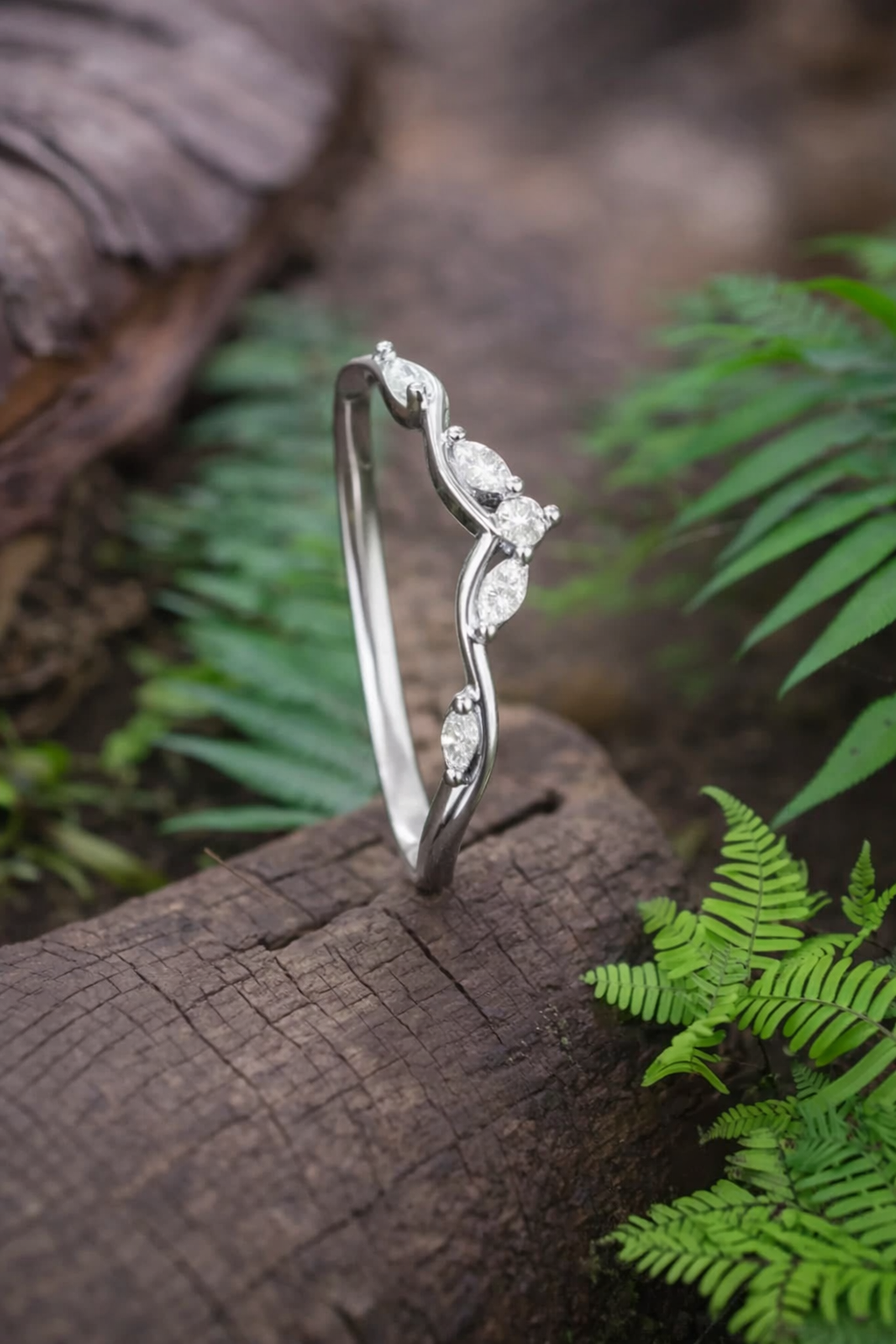 925 sterling silver Curved Moissanite Wedding Band, Vintage Marquise - GEMPARA