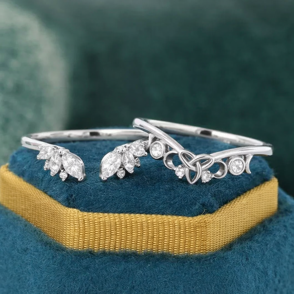 925 sterling silver Delicate Set of Open Ring and Celtic Knot Ring Norse Viking ring - GEMPARA