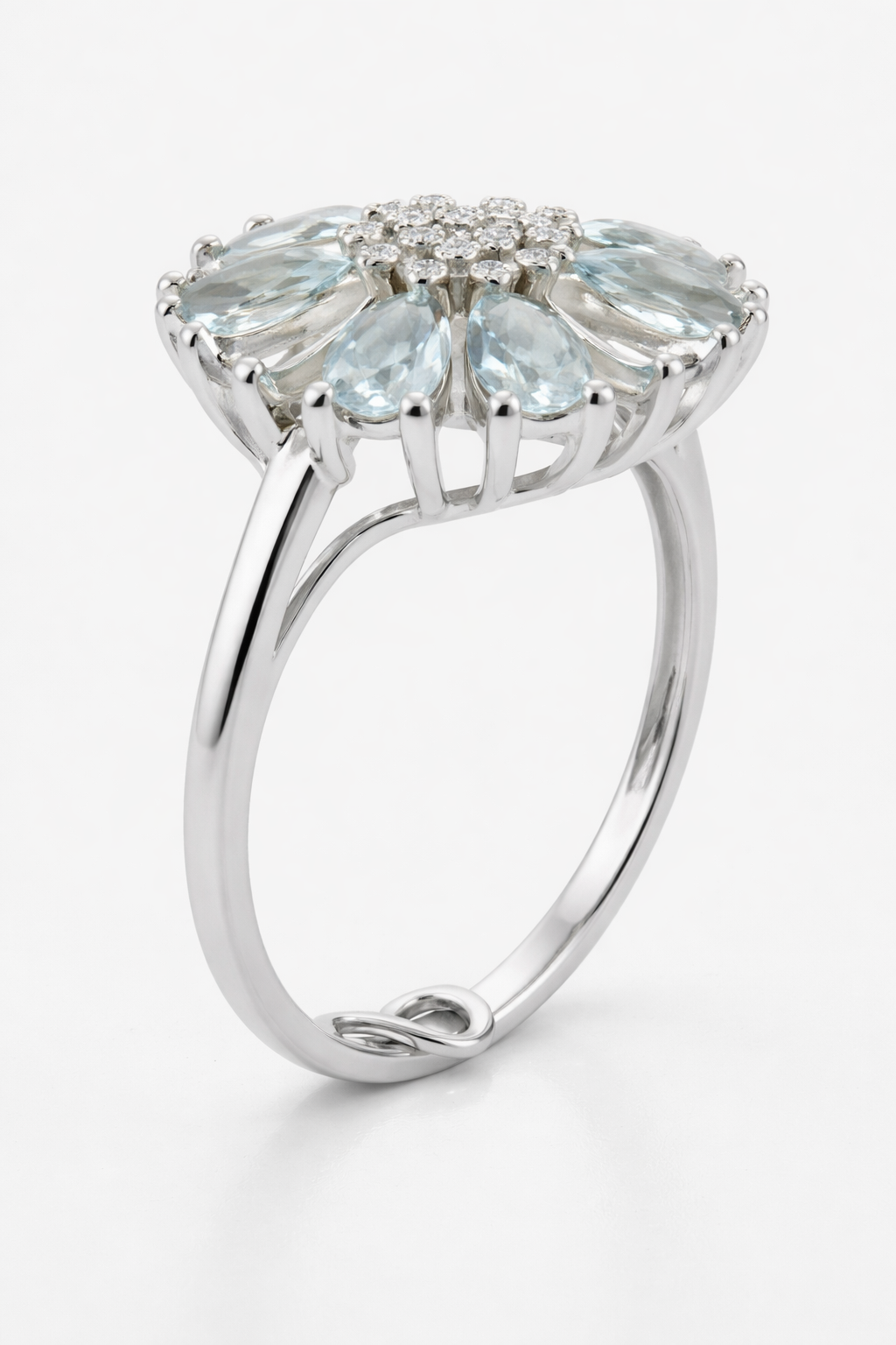925 sterling silver Pear Aquamarine Floral Ring - GEMPARA