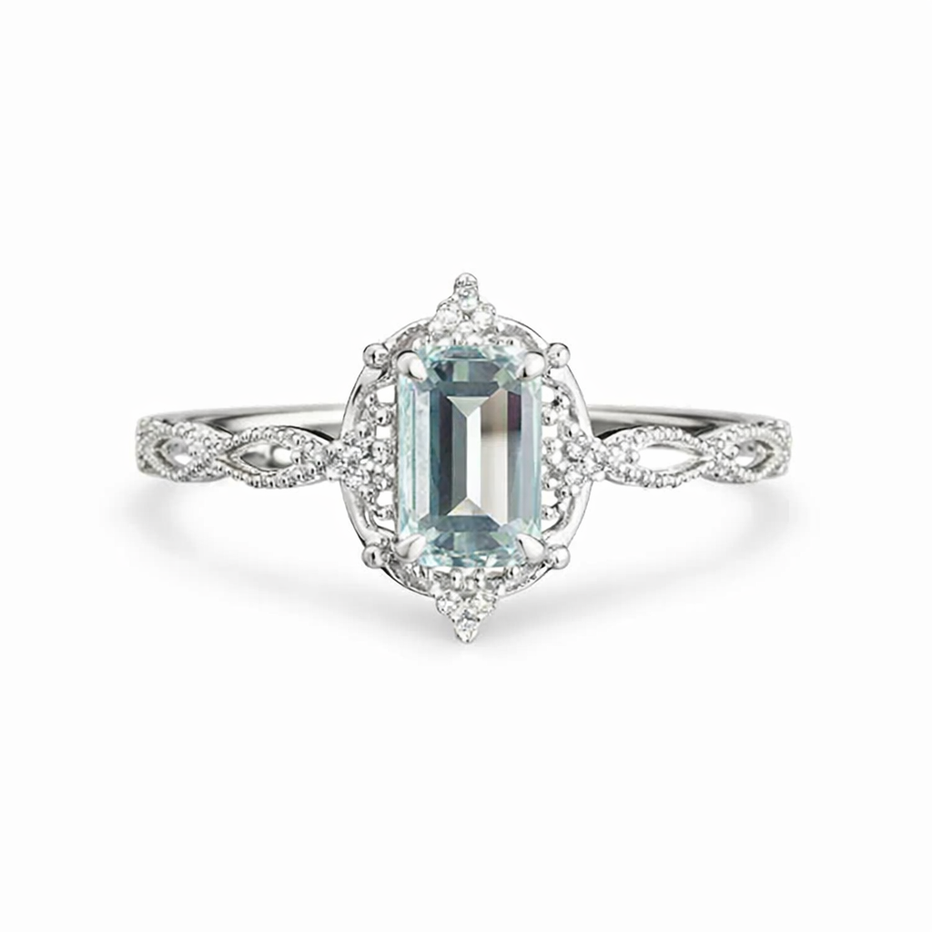 925 sterling silver Victorian Natural Aquamarine Engagement Ring - GEMPARA