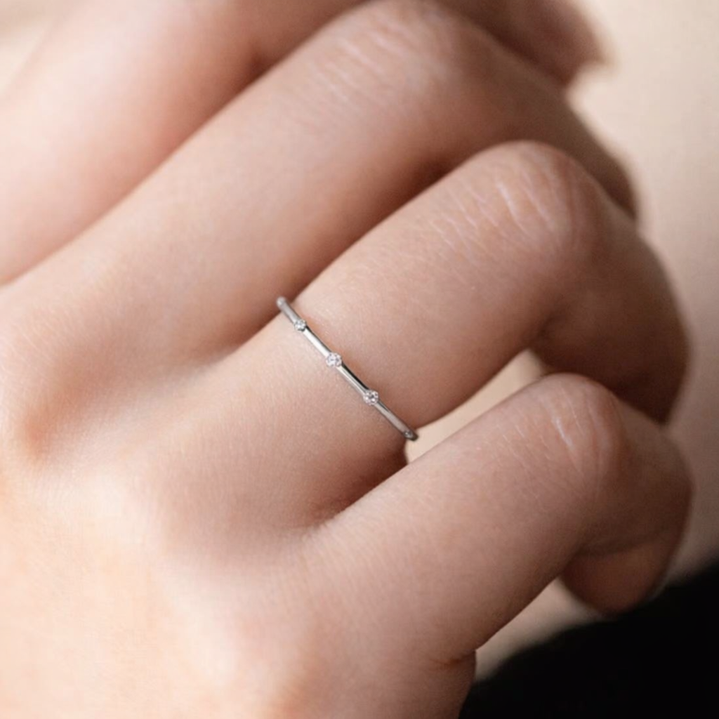 925 sterling silver Dainty Moissanite Stacking Ring - GEMPARA