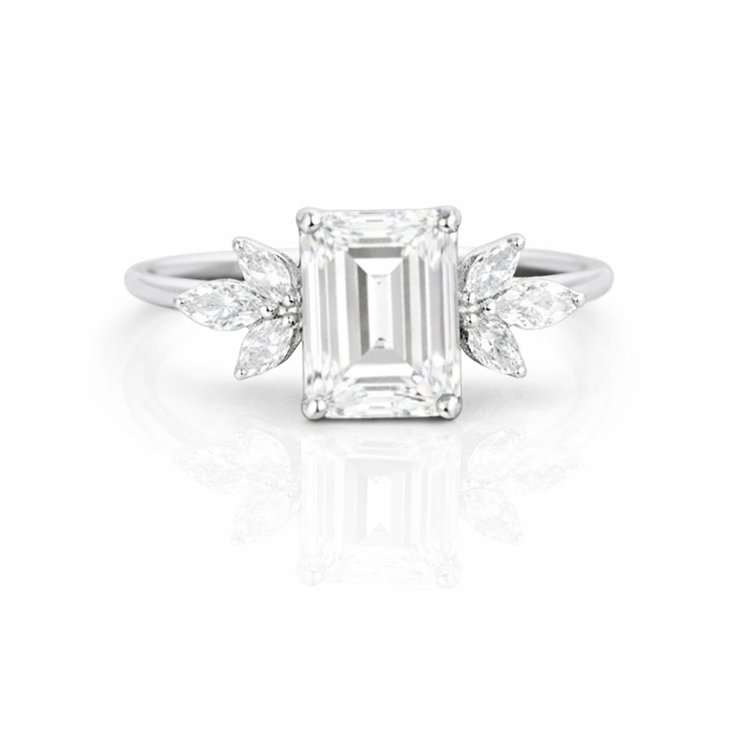 925 sterling silver Vintage Emerald Cut Moissanite Engagement Ring - GEMPARA