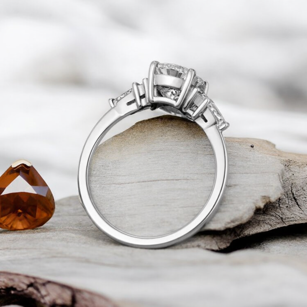 925 sterling silver Vintage 3ct Oval Moissanite Cluster Engagement Ring - GEMPARA