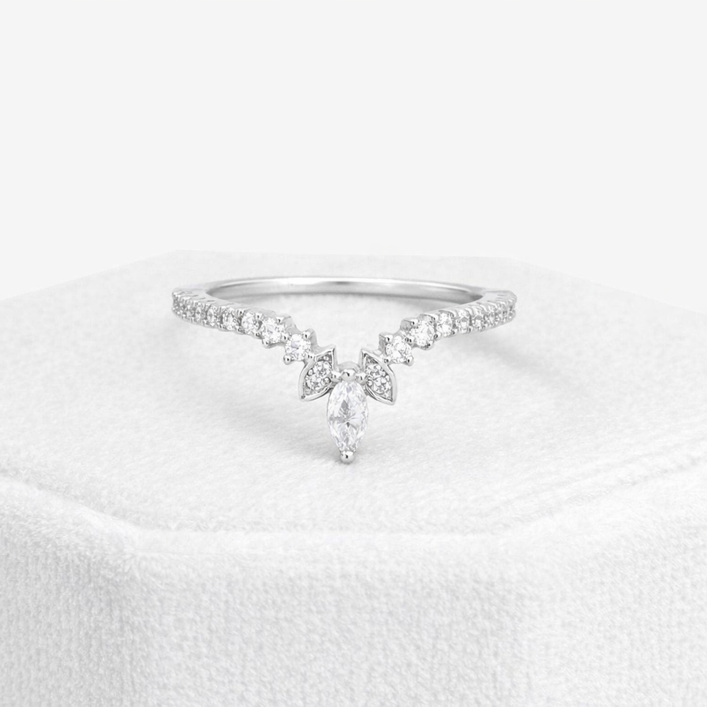 925 sterling silver Vintage Marquise Moissanite Curved Ring - GEMPARA