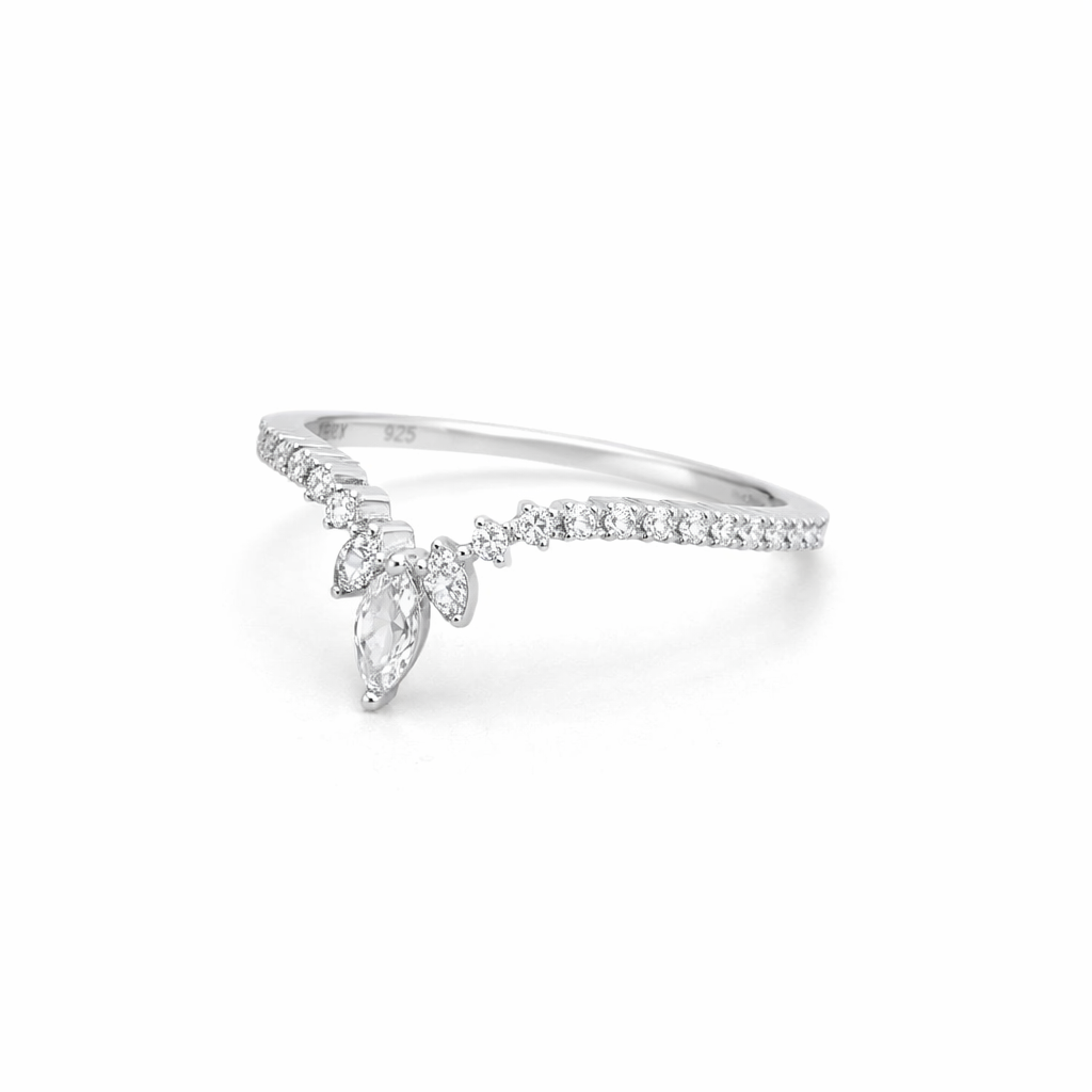 925 sterling silver Vintage Marquise Moissanite Curved Ring - GEMPARA