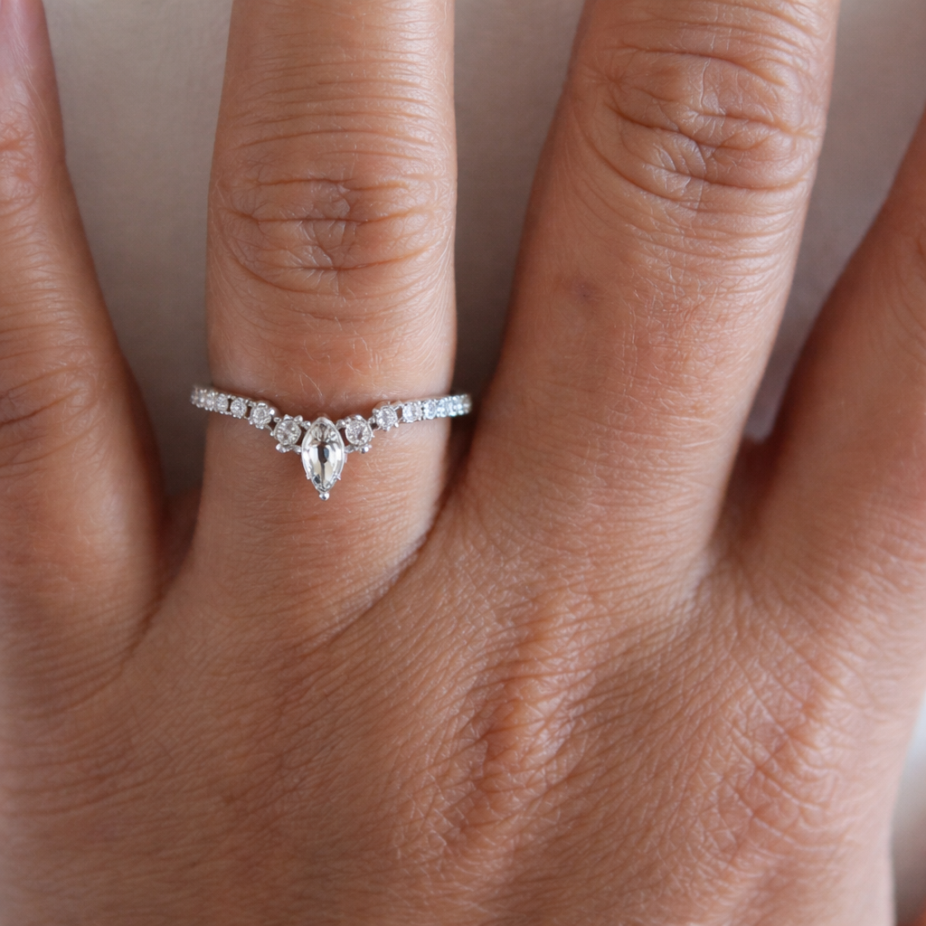 925 sterling silver Vintage Marquise Moissanite Curved Ring - GEMPARA