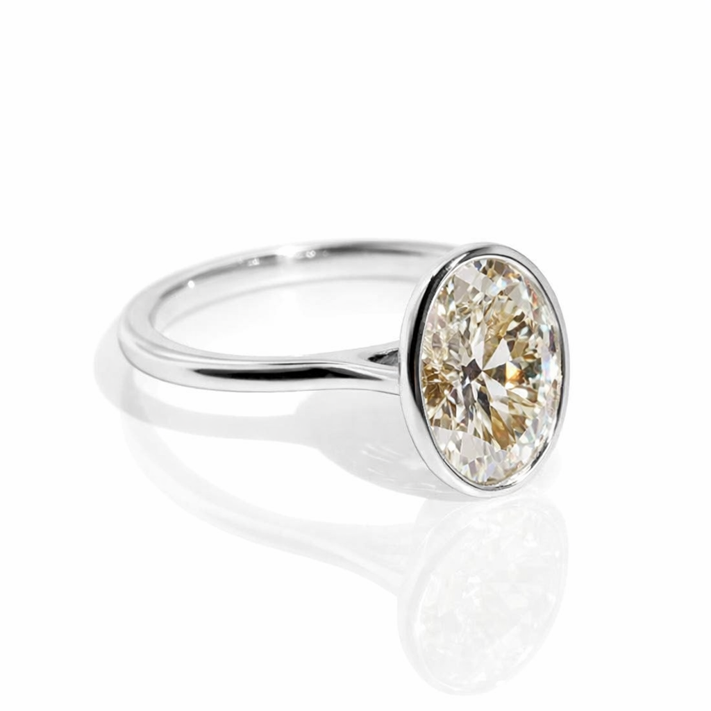 925 sterling silver Vintage 2CT Oval Cut Bezel Set Moissanite Solitaire Ring - GEMPARA