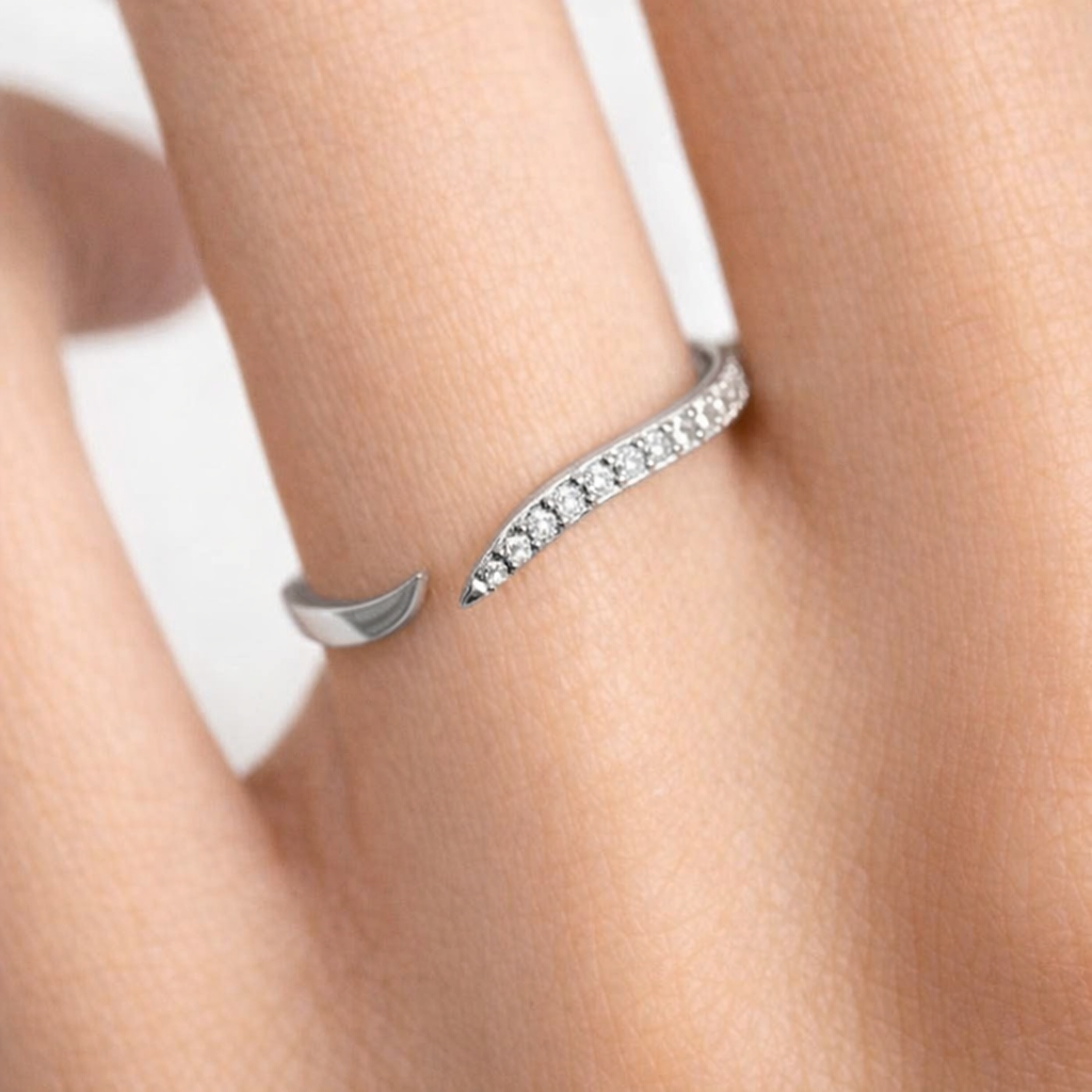 925 sterling silver Open Dainty Moissanite Stacking Ring - GEMPARA