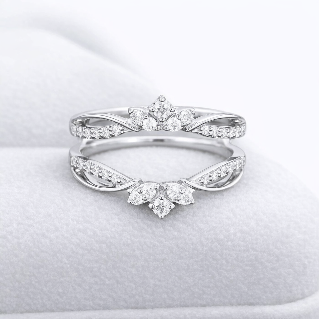 925 sterling silver Vintage Moissanite Double Curved Wedding Stacking Band - GEMPARA