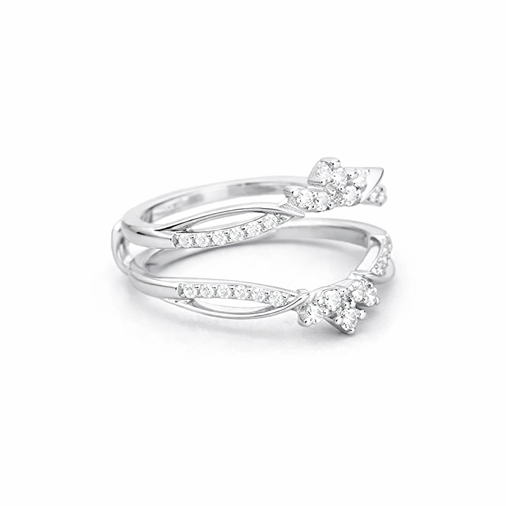 925 sterling silver Vintage Moissanite Double Curved Wedding Stacking Band - GEMPARA