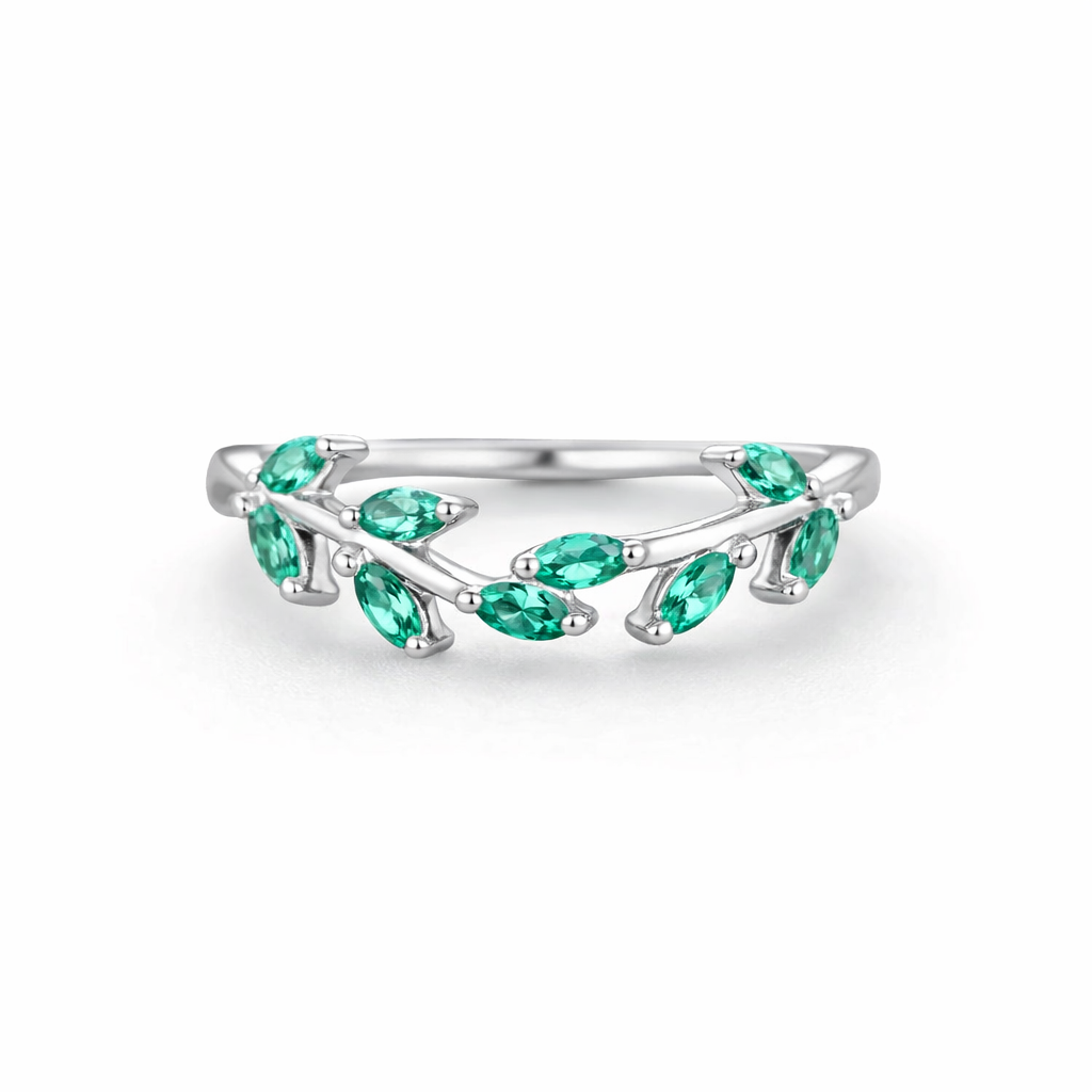 Marquise emerald wedding band 925 sterling silver - GEMPARA