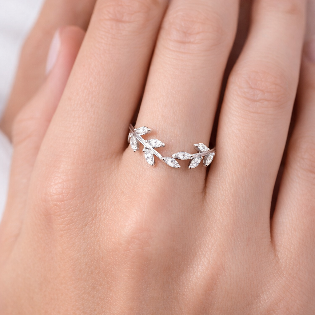 925 Sterling Silver Marquise moissanite wedding band - GEMPARA