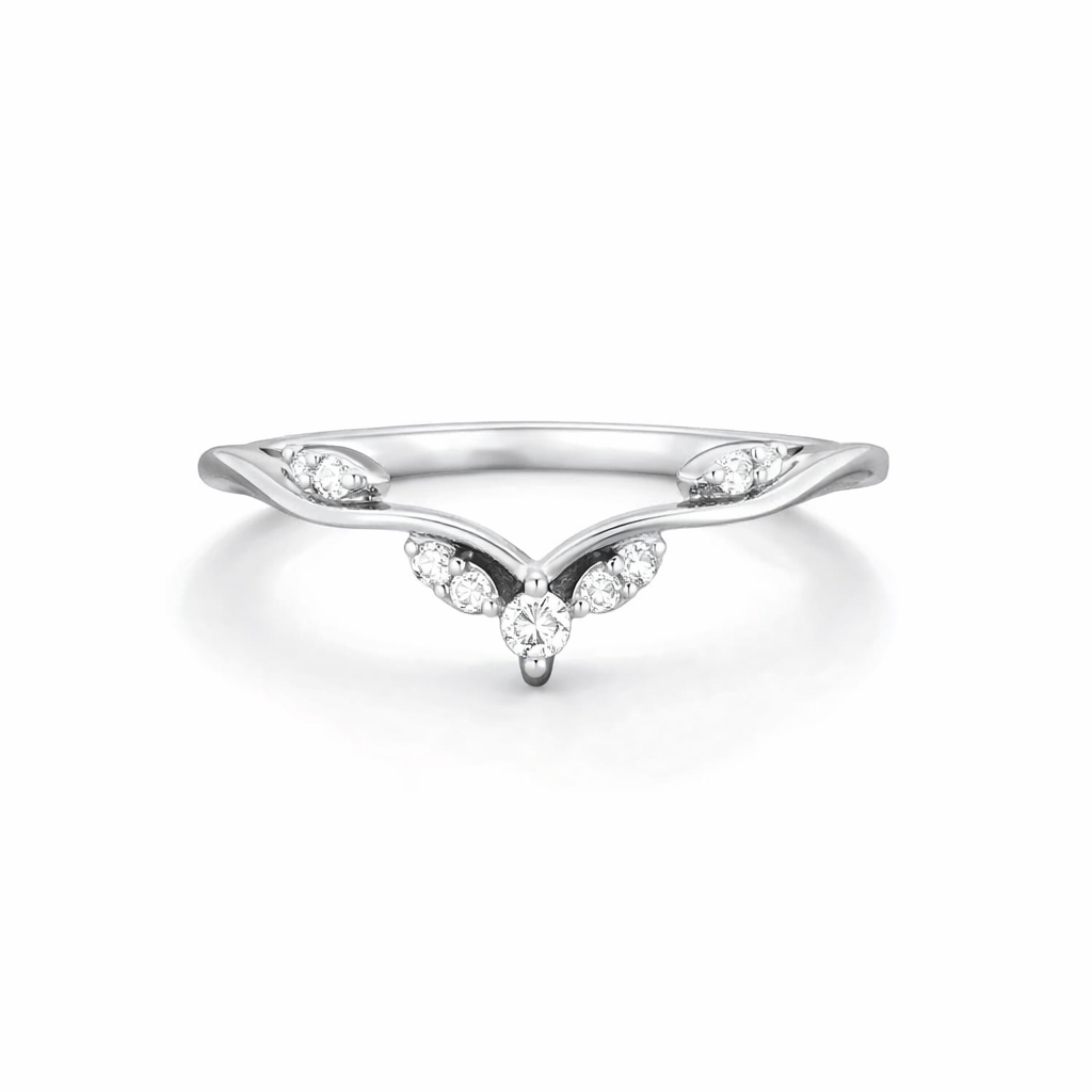 925 Sterling Silver Curved Moissanite Wedding Band, Vintage Stacking Ring - GEMPARA