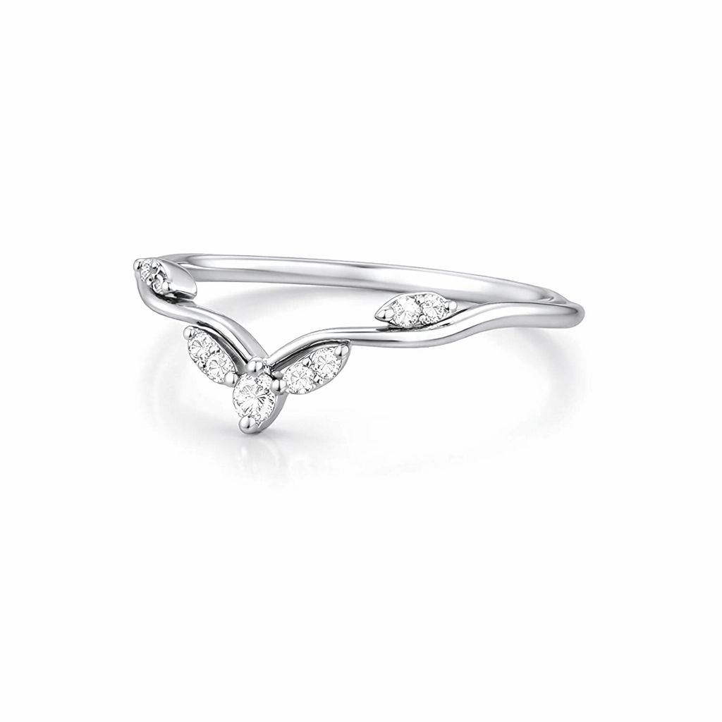 925 Sterling Silver Curved Moissanite Wedding Band, Vintage Stacking Ring - GEMPARA