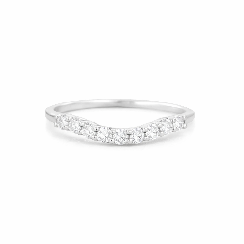 Curved Moissanite V Wedding Band 925 Sterling Silver - GEMPARA