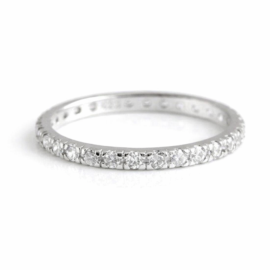 925 Sterling Silver Moissanite Eternity Band- Stacking Wedding Ring - GEMPARA