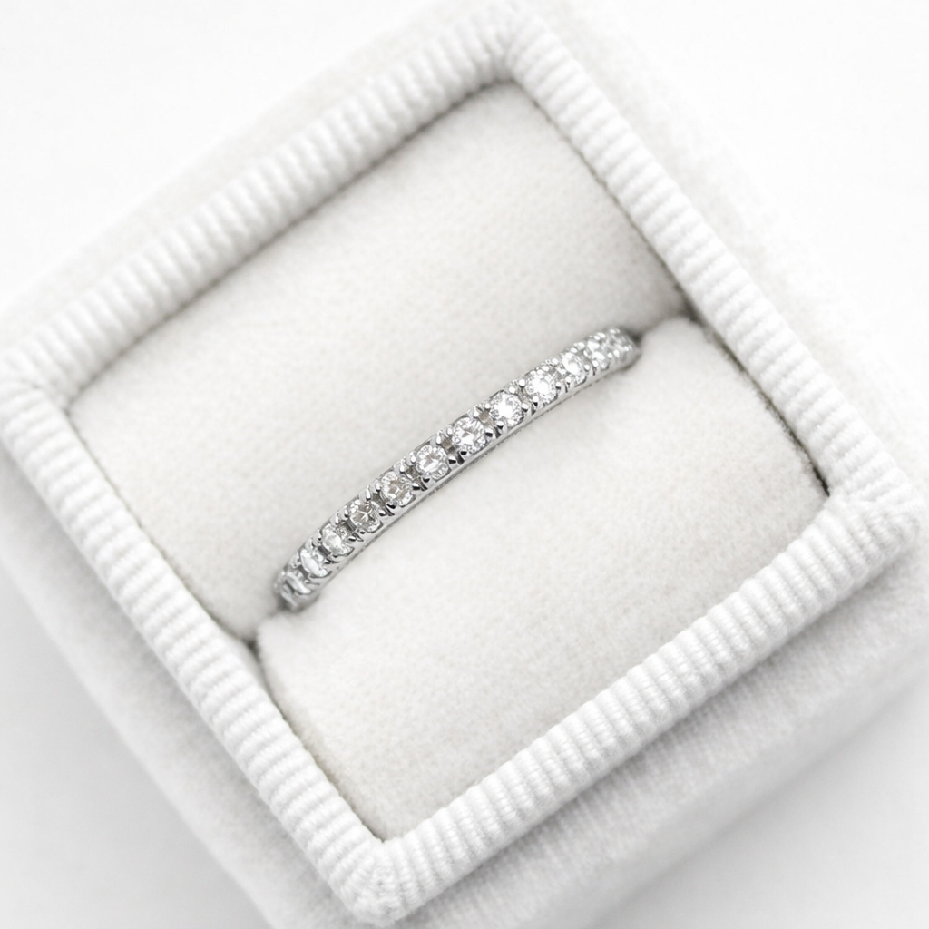 925 Sterling Silver Moissanite Eternity Band- Stacking Wedding Ring - GEMPARA
