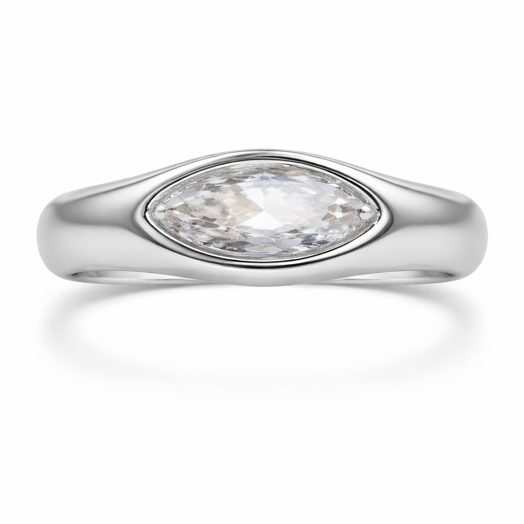 925 Sterling Silver Pinky Marquise moissanite ring - GEMPARA