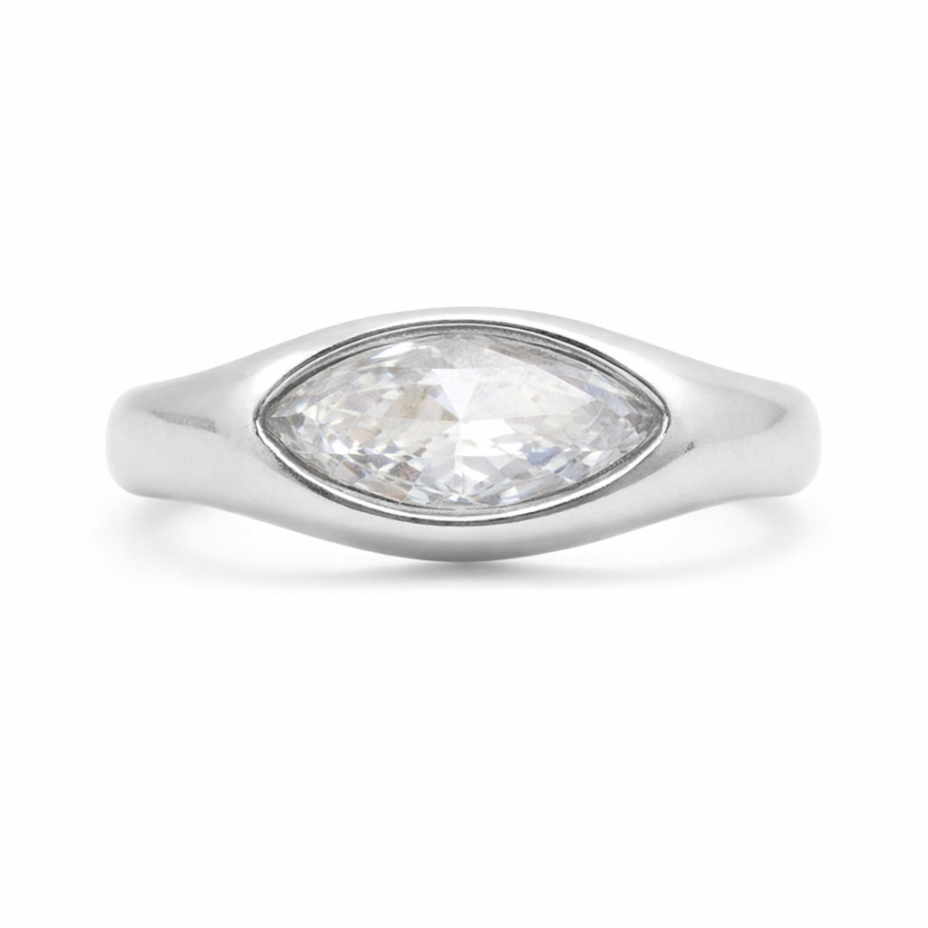 925 Sterling Silver Pinky Marquise moissanite ring - GEMPARA