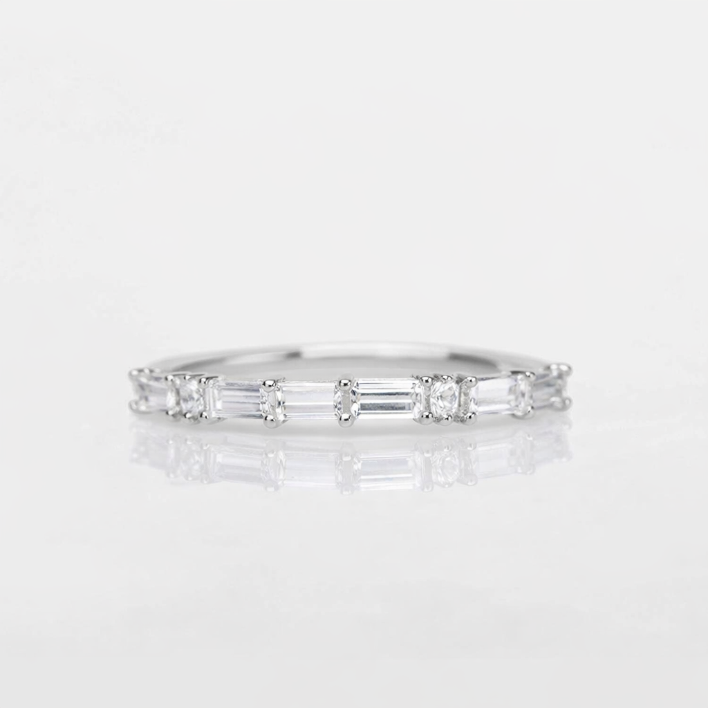 925 Sterling Baguette Moissanite Band with Round Accents - GEMPARA