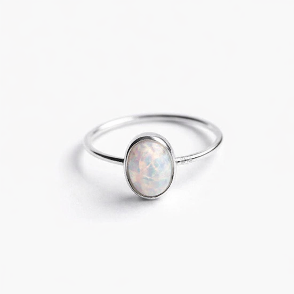 925 Sterling silver Dainty Opal  bezel Ring - GEMPARA