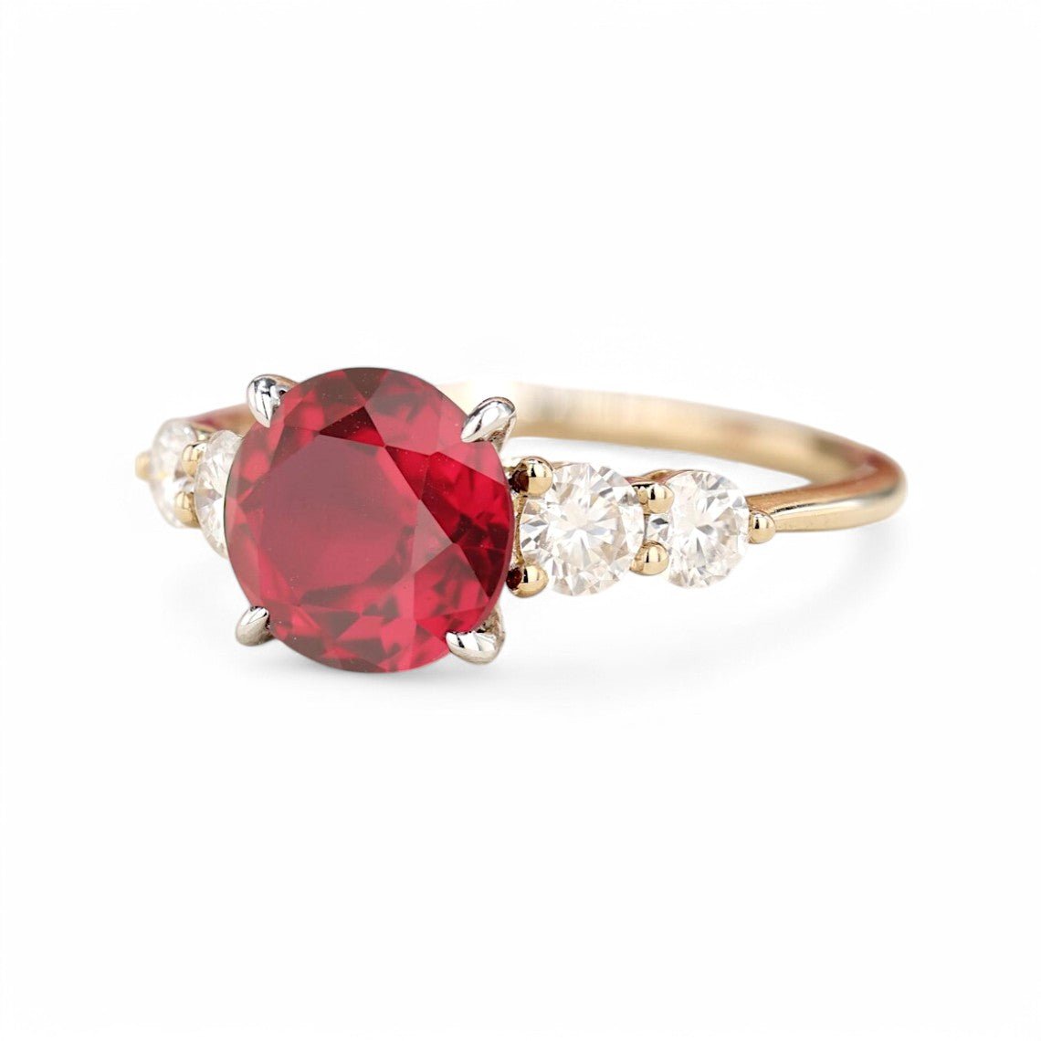 2.20CT Round cut Lab Ruby Two tone Ring - GEMPARA