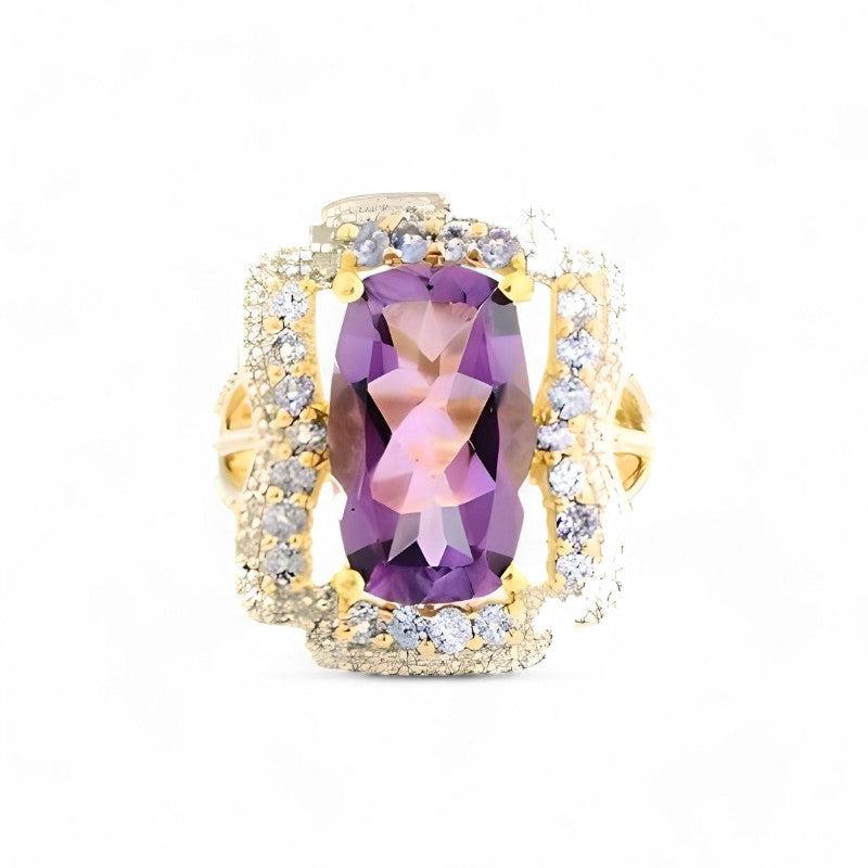 2Ct Amethyst and Tanzanite Cushion Cut Ring - GEMPARA