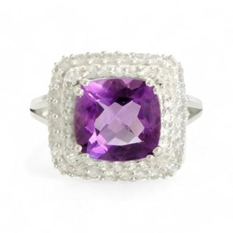 2CT Cushion Amethyst Halo Ring - GEMPARA