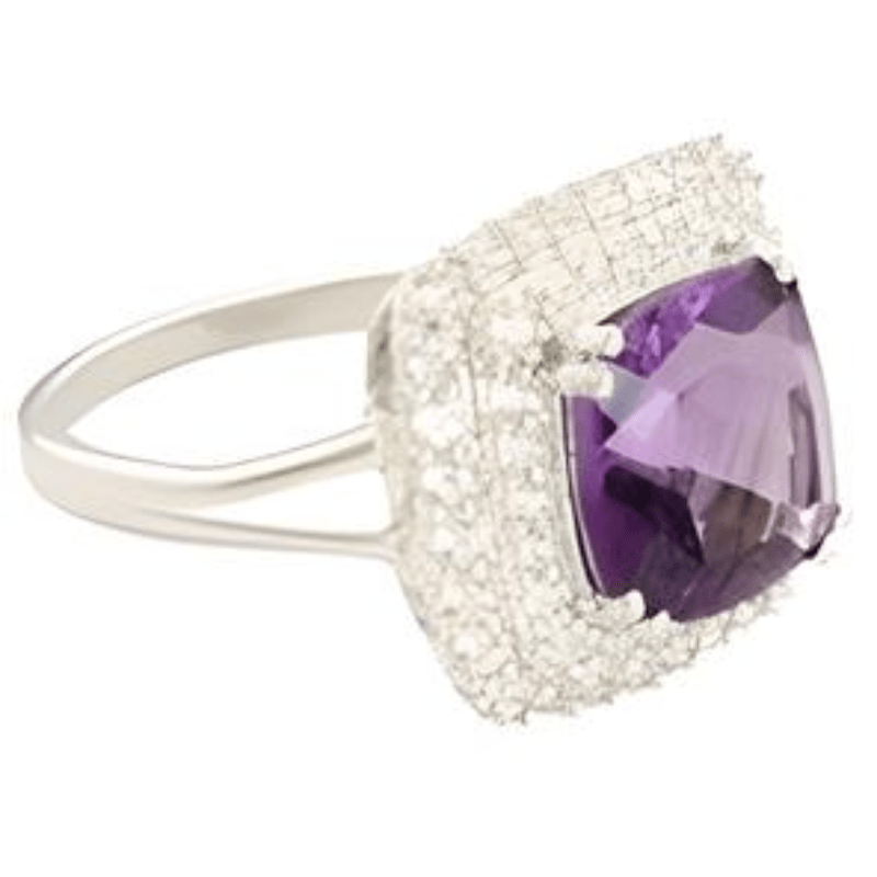 2CT Cushion Amethyst Halo Ring - GEMPARA