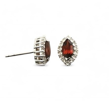 2CT Marquise Garnet Halo Studs - GEMPARA